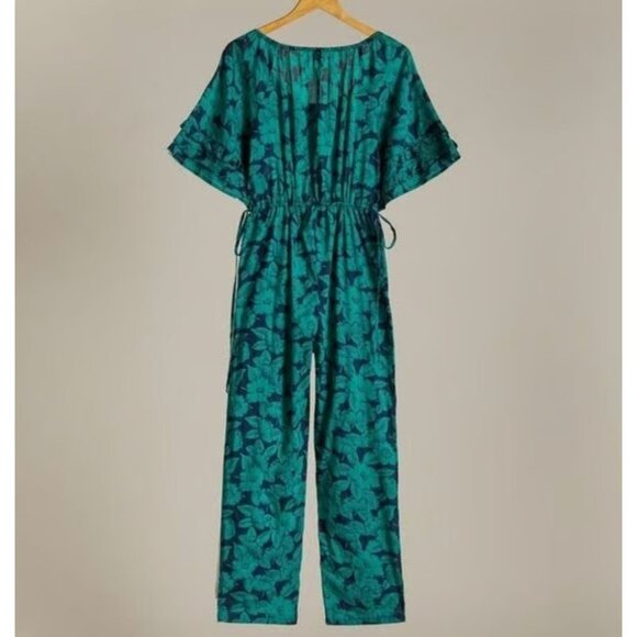 Sundance Teal Leaf Print Jumpsuit - Picture 2 of 9